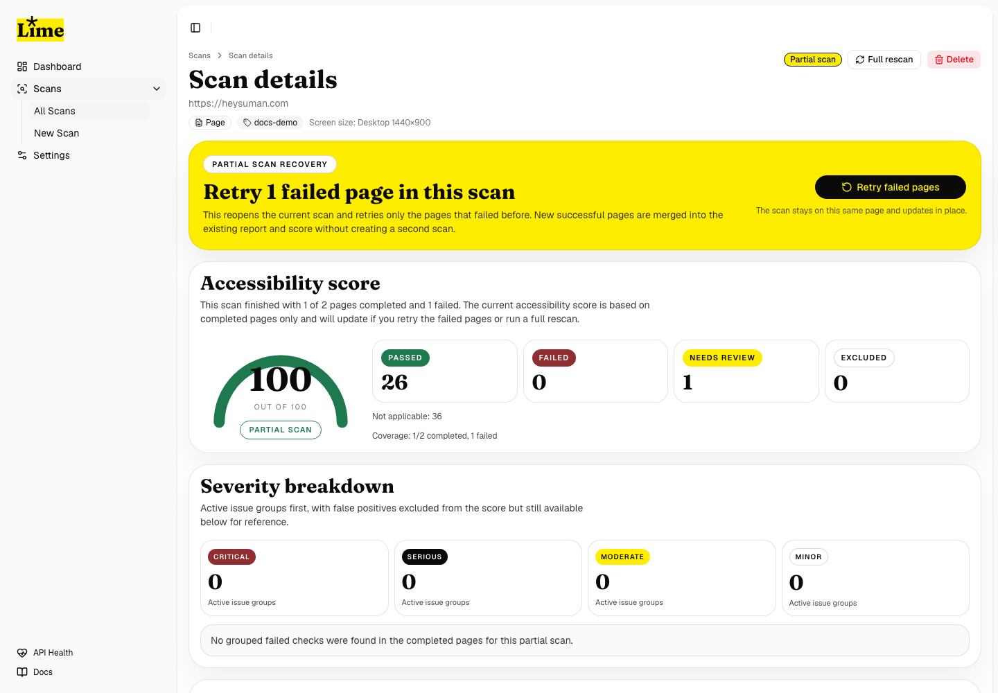 Partial scan retry area