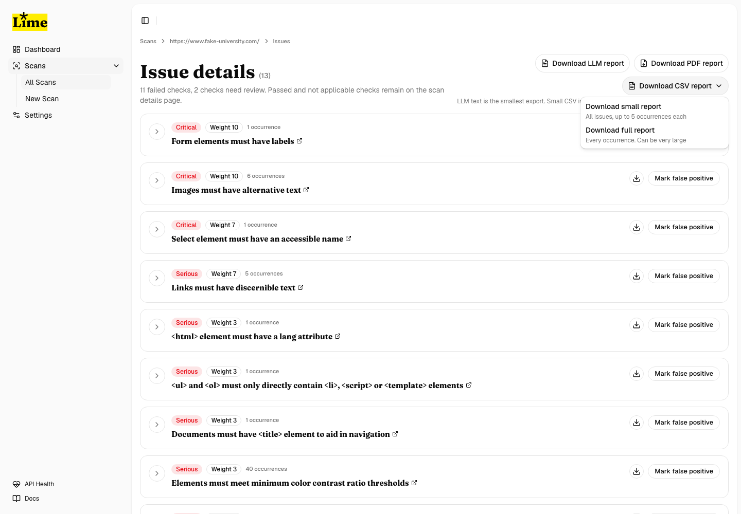 Report download controls